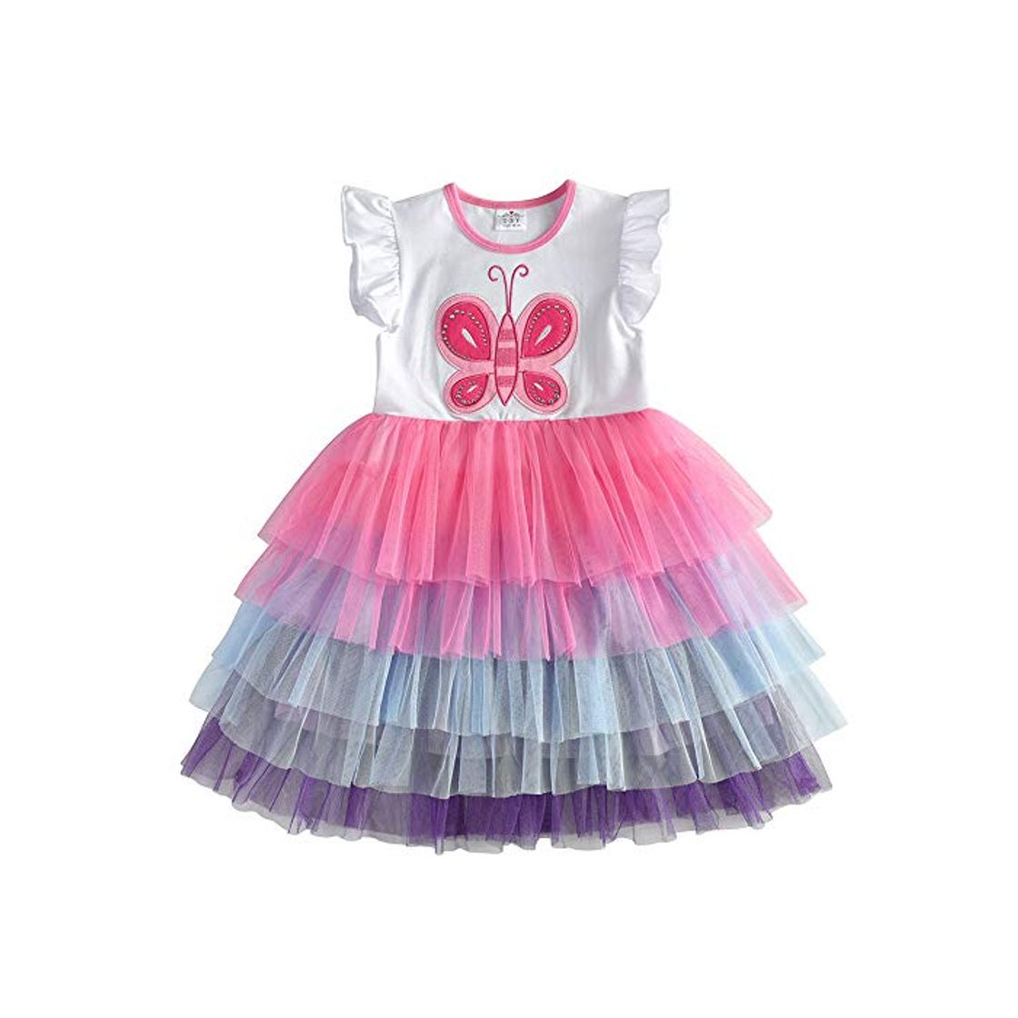 Fashion VIKITA Vestido Patrón de Mariposa Unicornio Algodón Tulle Tutu Manga Corta Niñas SH4556 7T