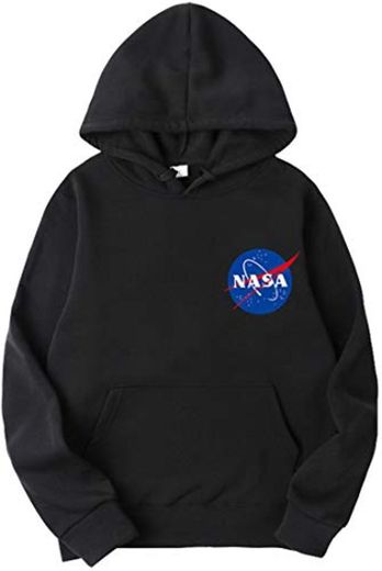 OLIPHEE Sudaderas con Capucha Color Sólido con Logo de NASA para Fanáticos