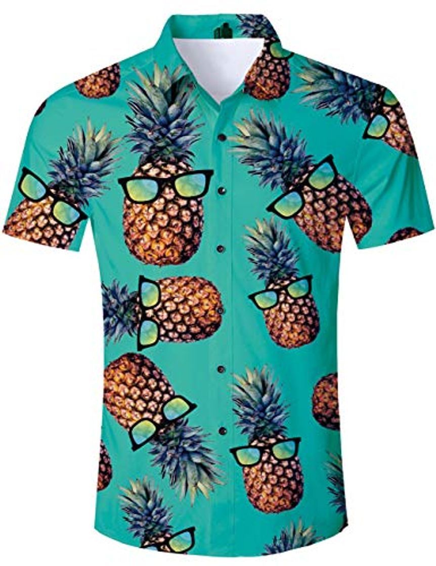 Producto TUONROAD Camisa Hawaiana Hombre Funny Piña 3D Verde Manga Corta Verano Casual