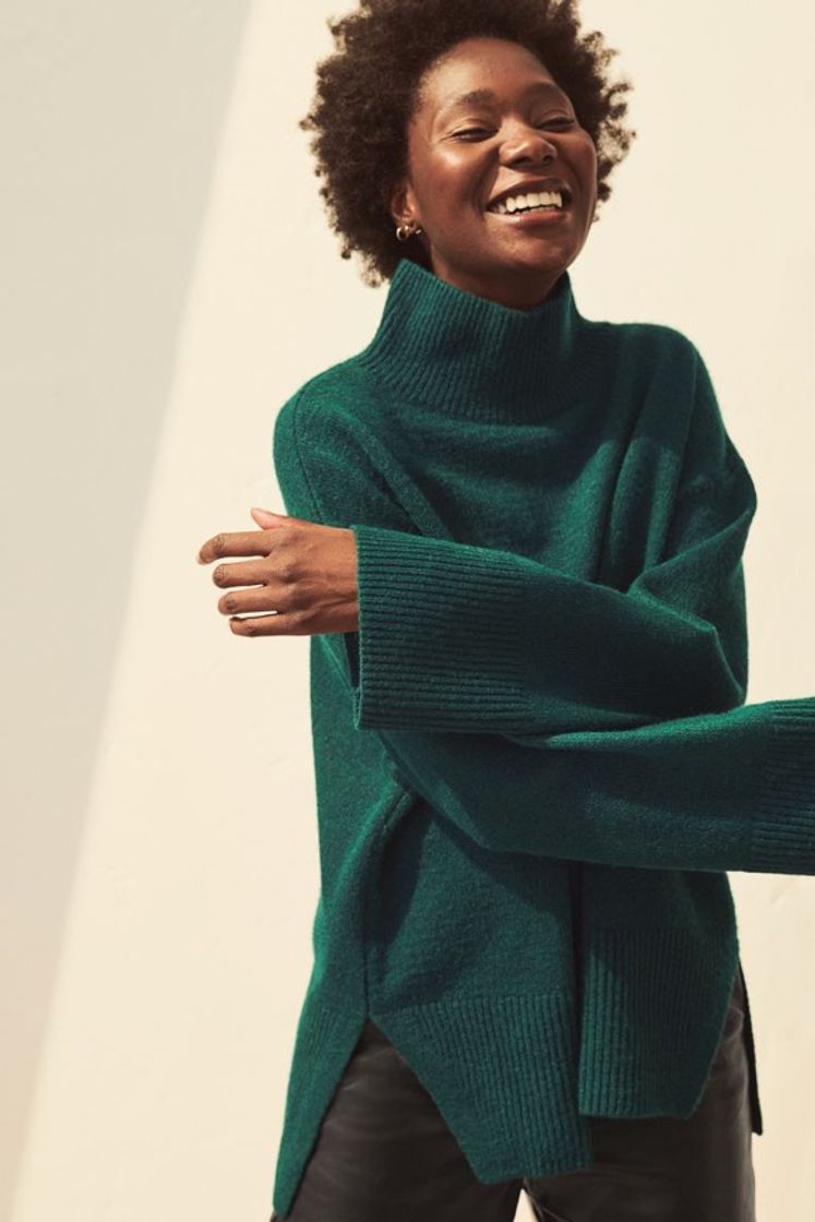 Social Camisola de gola alta em malha - Verde escuro - SENHORA