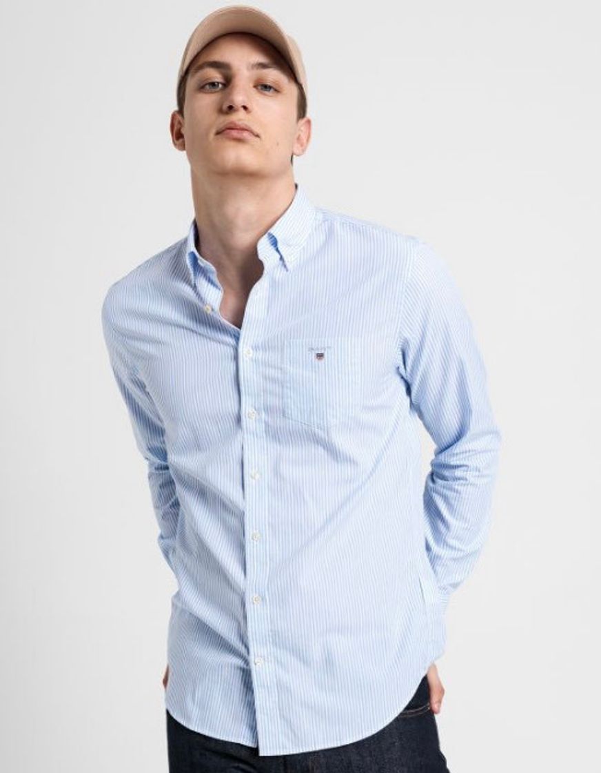 Social Camisa em popelina às riscas finas regular fit Capri Blue ... - GANT