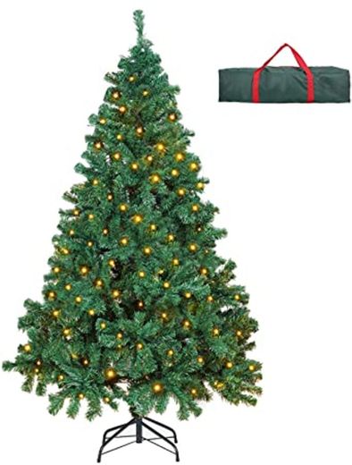 OUSFOT Árbol de Navidad Artificial Decoracion Navideña 182 cm con 400 Leds 8 Modos de iluminación Material PVC Natural Verde con Soporte en Metal