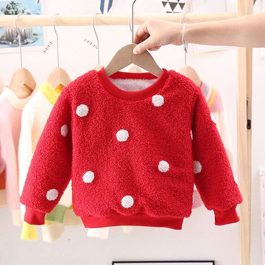 Sudadera Pullover de Felpa Gruesa para bebé niña Ropa de Invierno cálido suéter Jersey Rojo 2 a 3 años