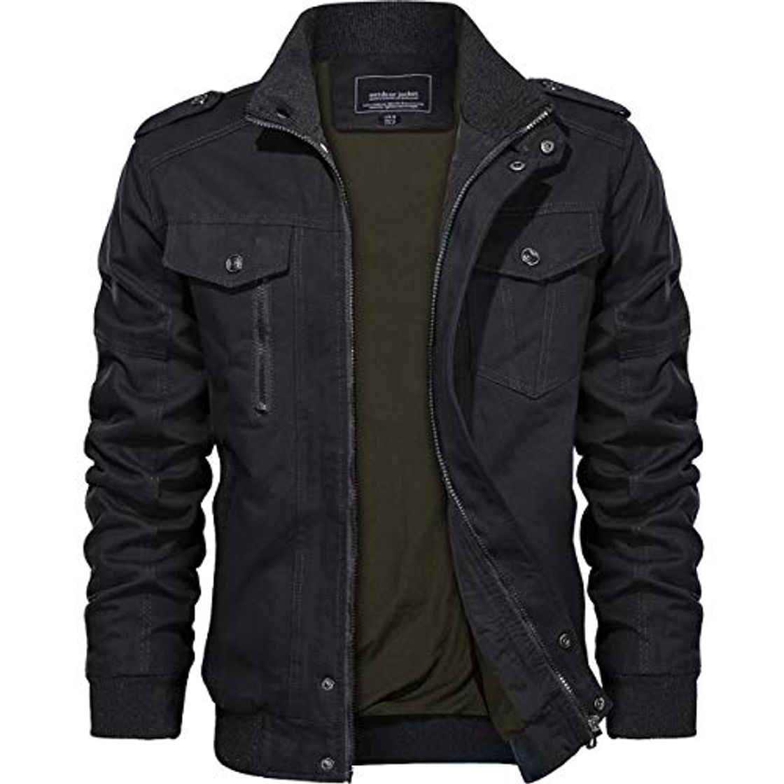 Product KEFITEVD Invierno Casual Algodón Chaqueta Moto Hombre Chaqueta Bomber Militar Algodón Bolsillos Múltiples Chaquetas Negro M