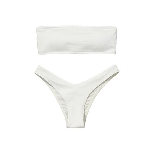 ZAFUL Trajes de Baño Mujer Bikini Bandeau con Relleno Lazada en la Espalda Color Liso Talle Alto