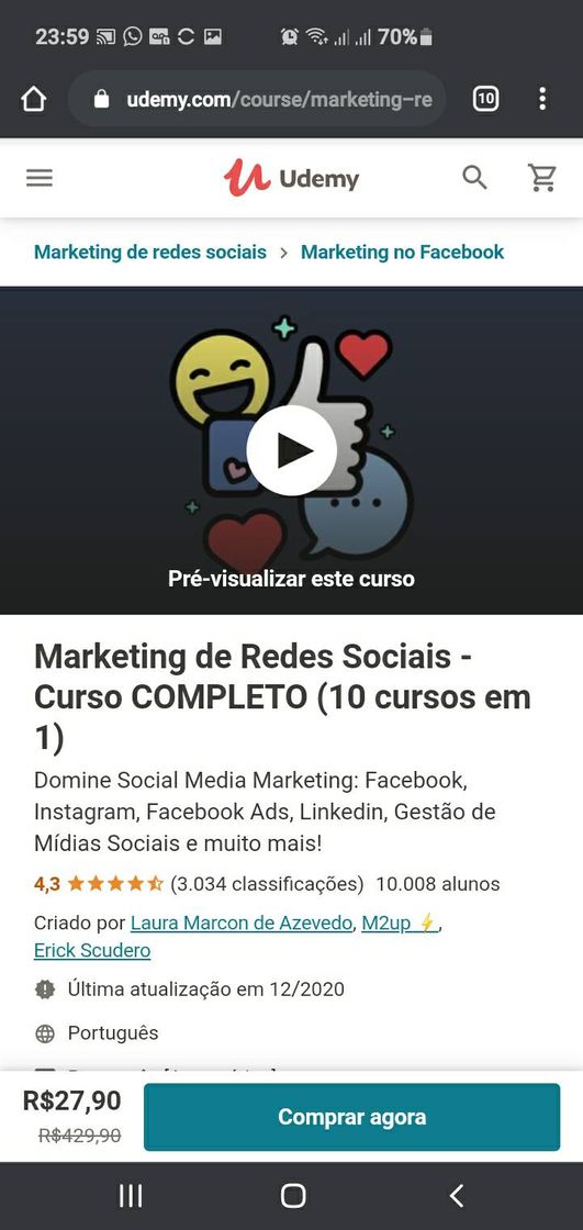 Moda https://www.udemy.com/course/marketing-redes-sociais/