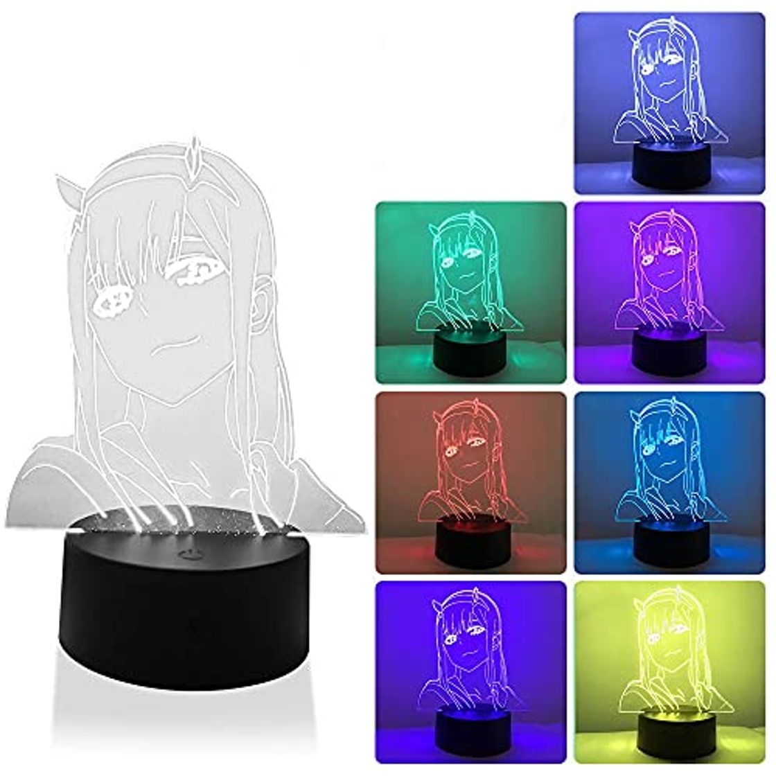 Producto 3D ilusión noche luz Darling in the FRANXX 002 anime carácter lámpara de mesa USB alimentado 7 colores LED luces con interruptor táctil para niños regalos dormitorio decoración