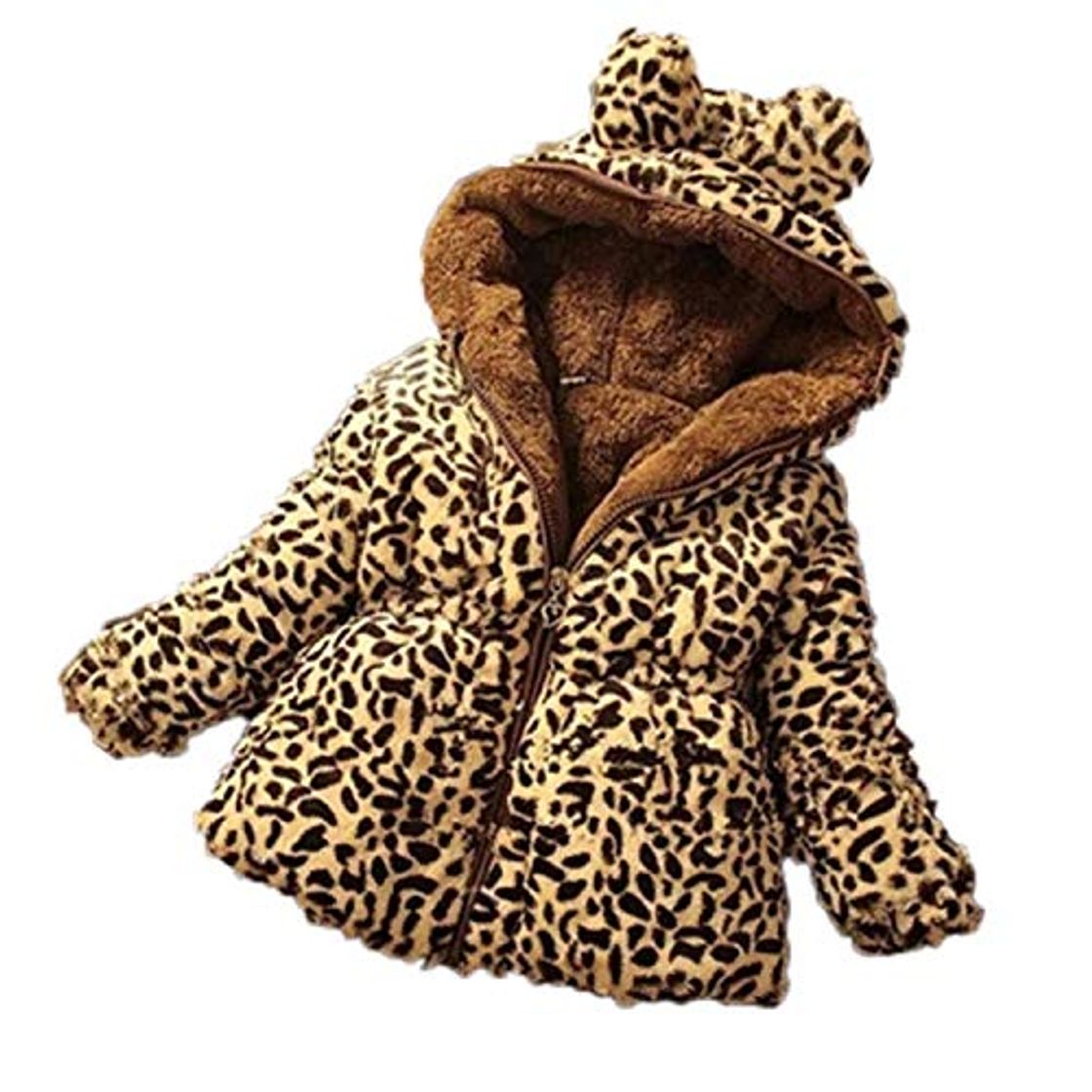 Moda Guy Eugendssg Winter Toddler Baby Girls Warm Hooded Coat Leopard Outerwear Kids Jacket Clothes For Kids Coats Camel 18M