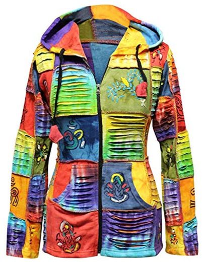 SHOPOHOLIC FASHION para Mujer de Colores Rasgada Retales Hippie Sudadera con Capucha