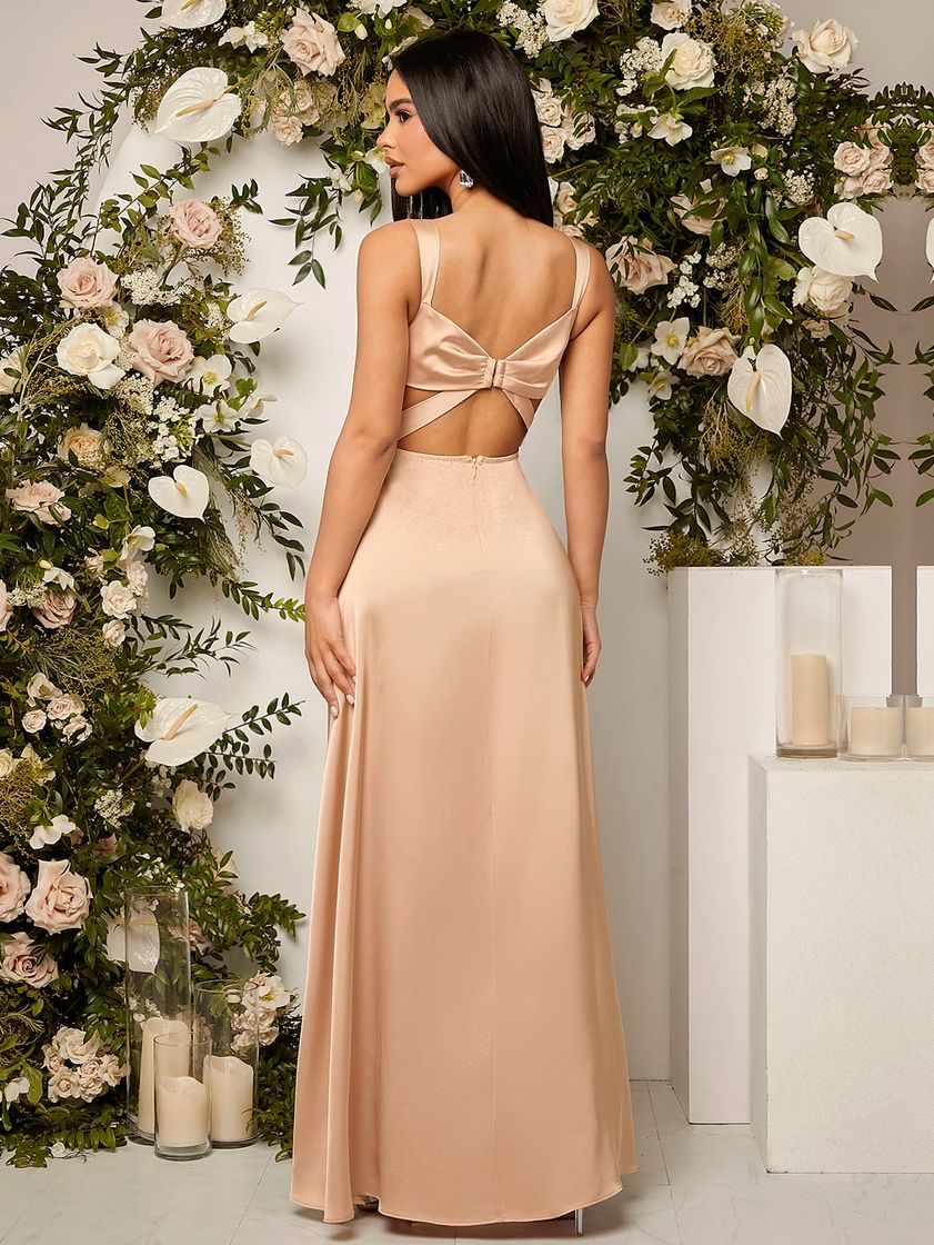 Fashion Vestido nude luxuoso 