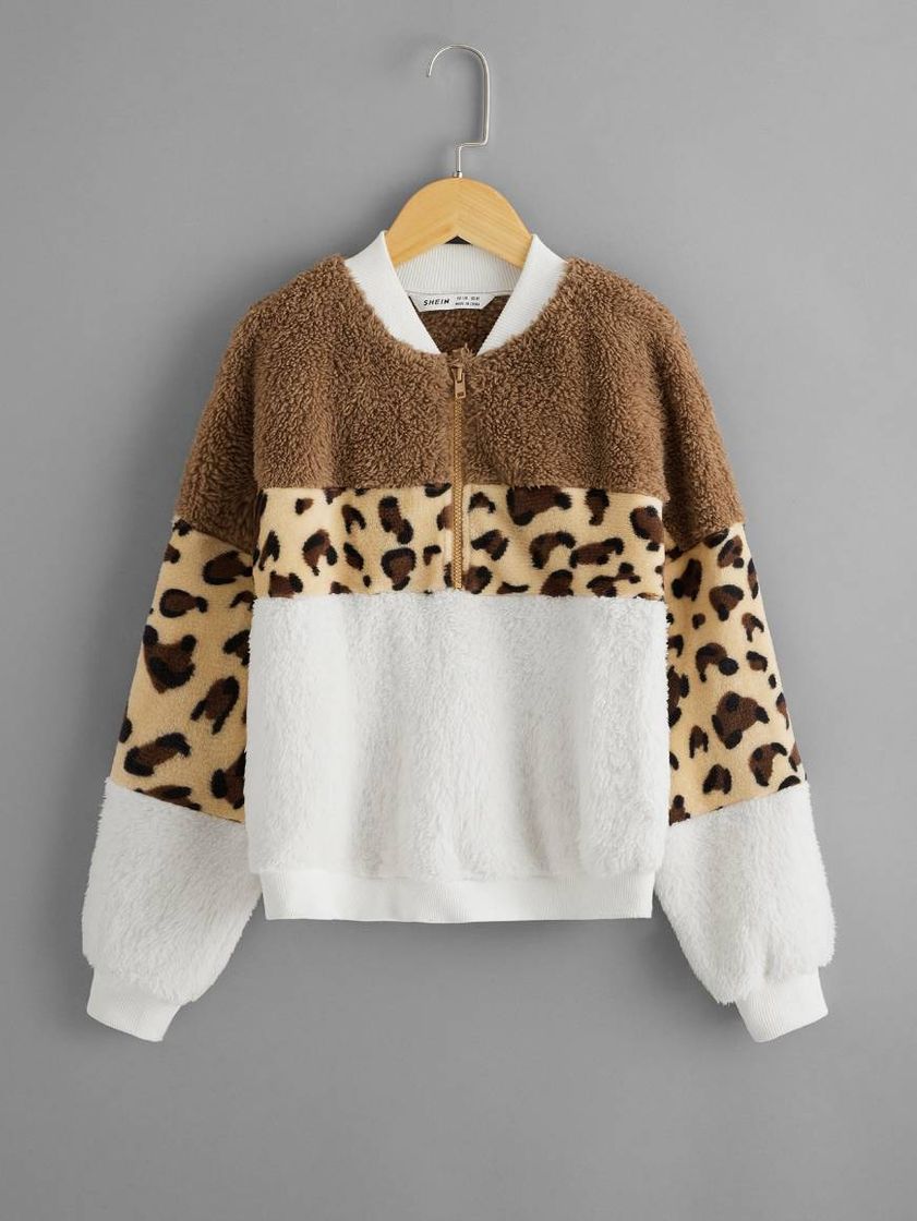 Moda Sueter menina padrão leopardo