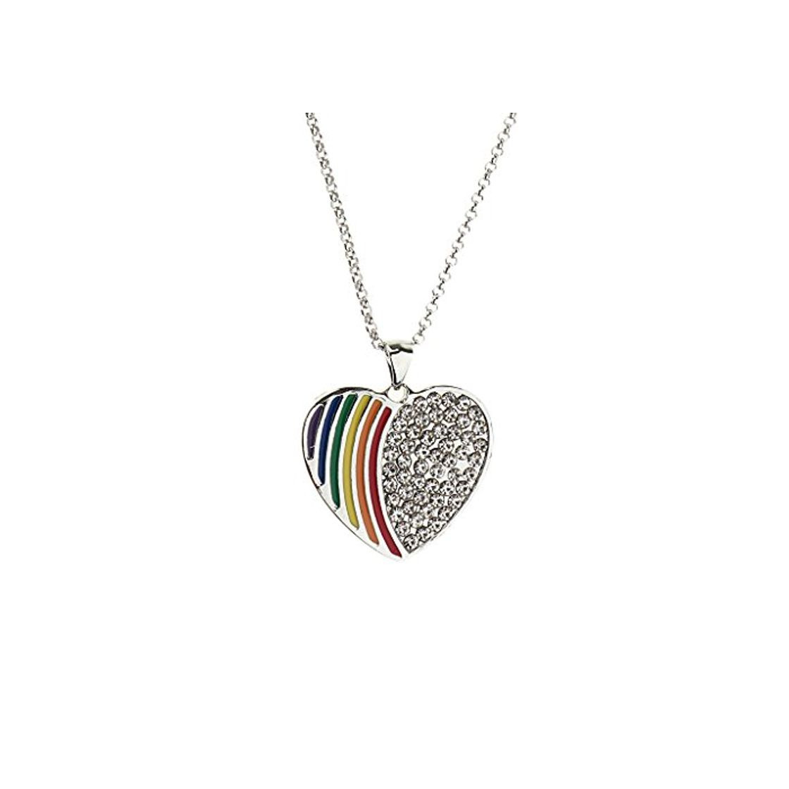 Fashion Pride Rainbow Lgbt Jewelry Collar De Corazón Redondo Con Bandera De Diamantes