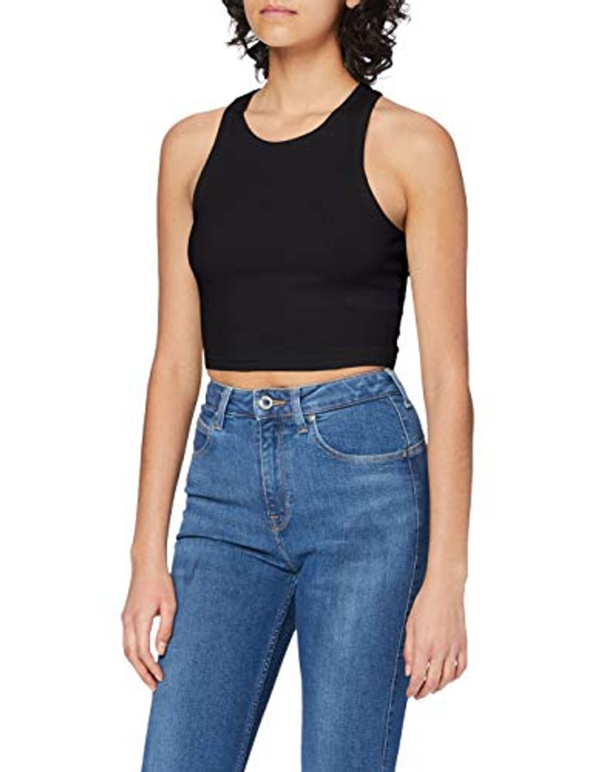 Place Urban Classics Ladies Cropped Rib Top Camiseta sin Mangas, Negro