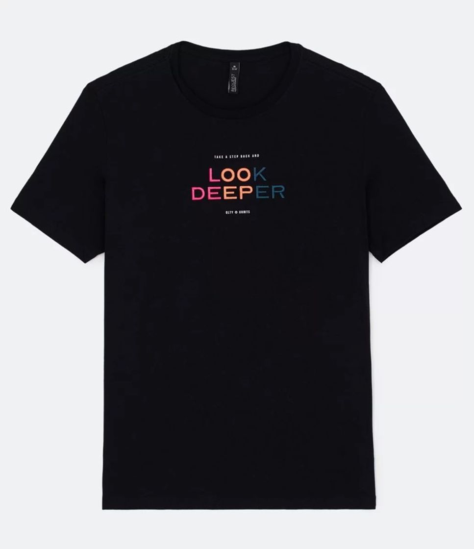 Fashion Camiseta Manga Curta com Estampa Look Deeper Preto - Renner