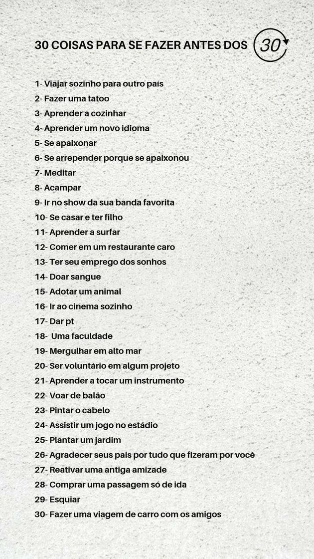 Moda coisas para fazer antes dos 30 ✌