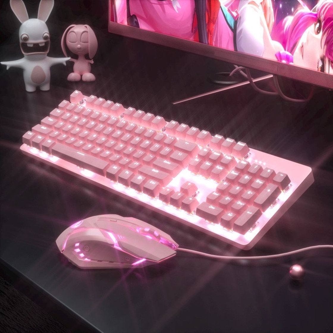 Moda Conjunto De Teclado Mecânico Rosa Para Mesa 