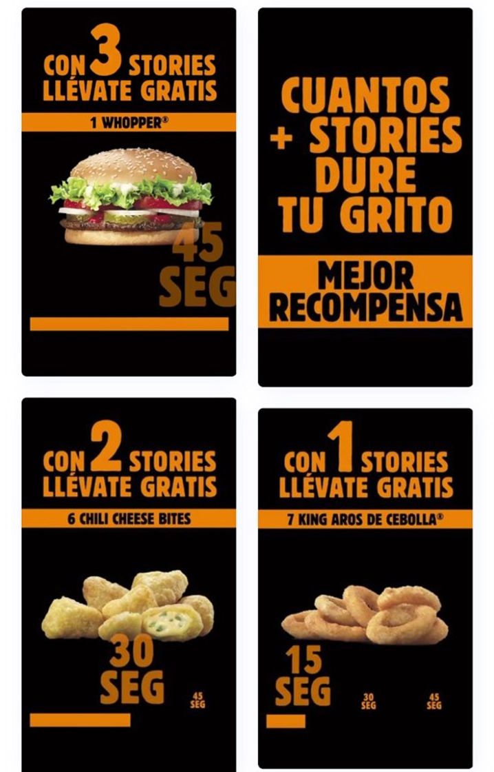 Products Hamburguesas y Complementos gratis por subir una storie gritando