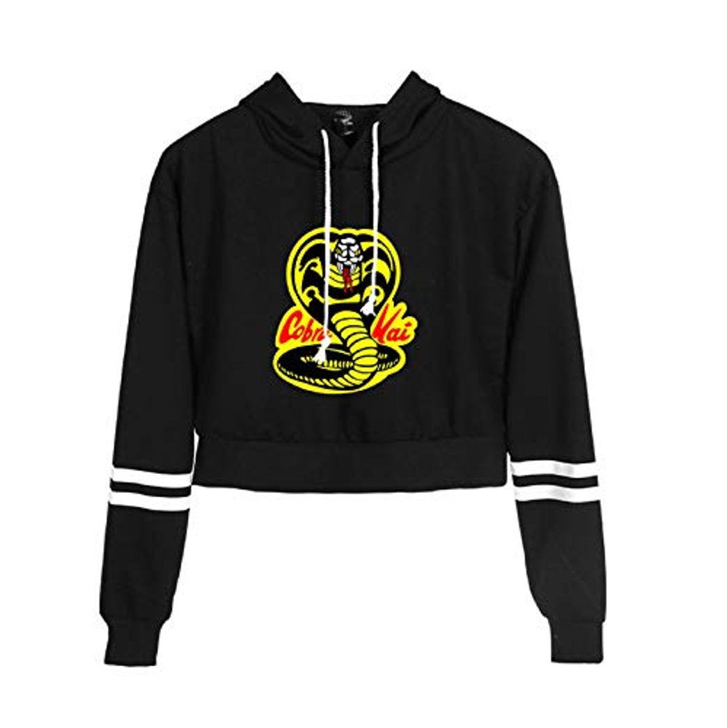 Fashion JDSWAN Mujer Cobra Kai Sudadera con Capucha Corta Estampada de Cobra Manga Larga Crop Top Hoodie Sweatshirt Casual