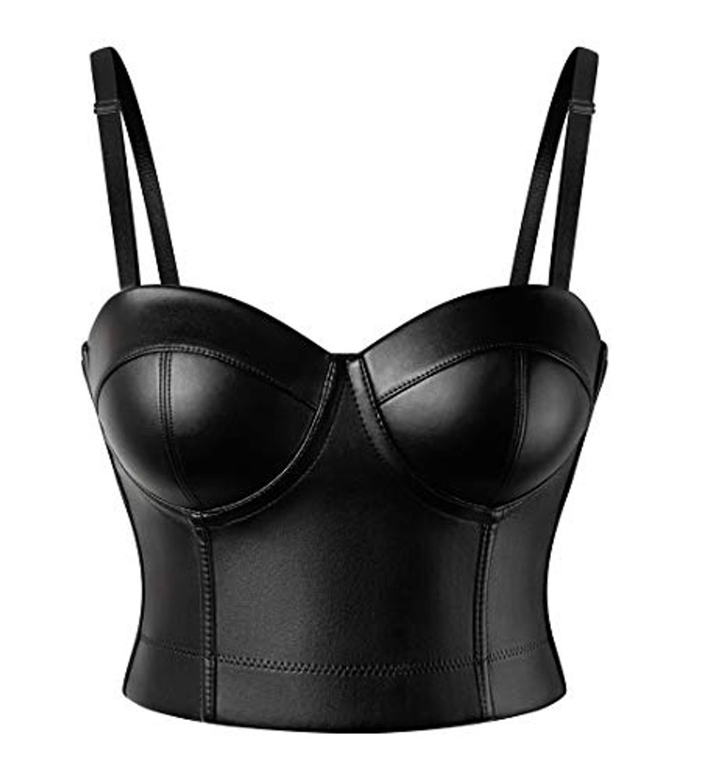 Fashion SLIMBELLE® Mujer PU Cuero Bustier Corsé Top de Piel Sintética Bra Gótico Steampunk Sexy Corset Overbust con Tirantes Sujetador para Club Party Madonna Estilo Corpiño Pechugón Disfraz de Fiesta