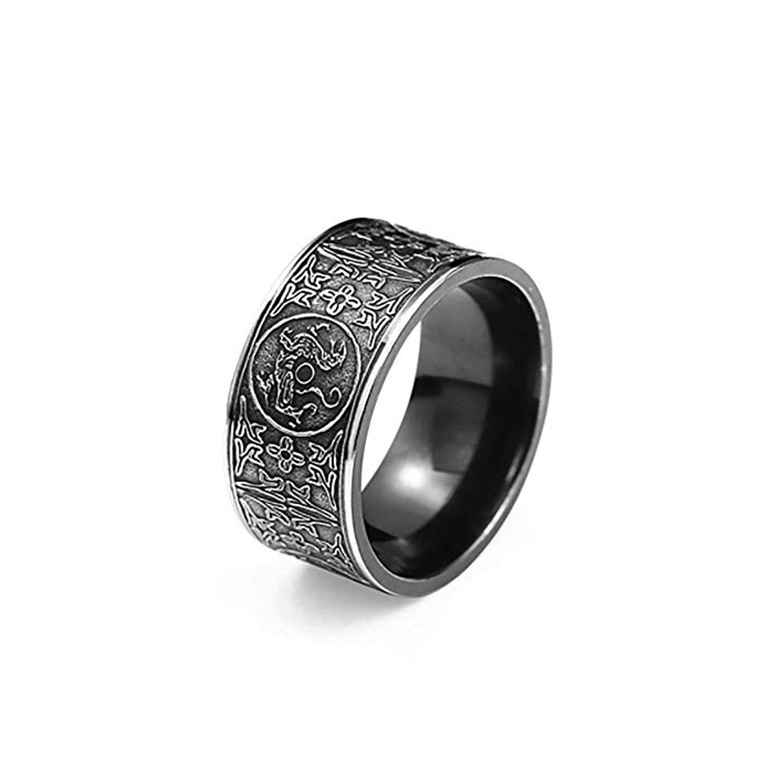 Moda NA Anillos clásicos Hombres Anillo Cuatro Esquinas Dragón mítico Símbolos griegos Retro Titanio Acero Hombre Regalo Punk aneis Vikingo