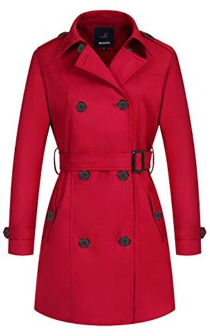 Moda Wantdo Gabardina Abrigo Chaqueta Fina Cinturón Solapa Mujer Rojo X