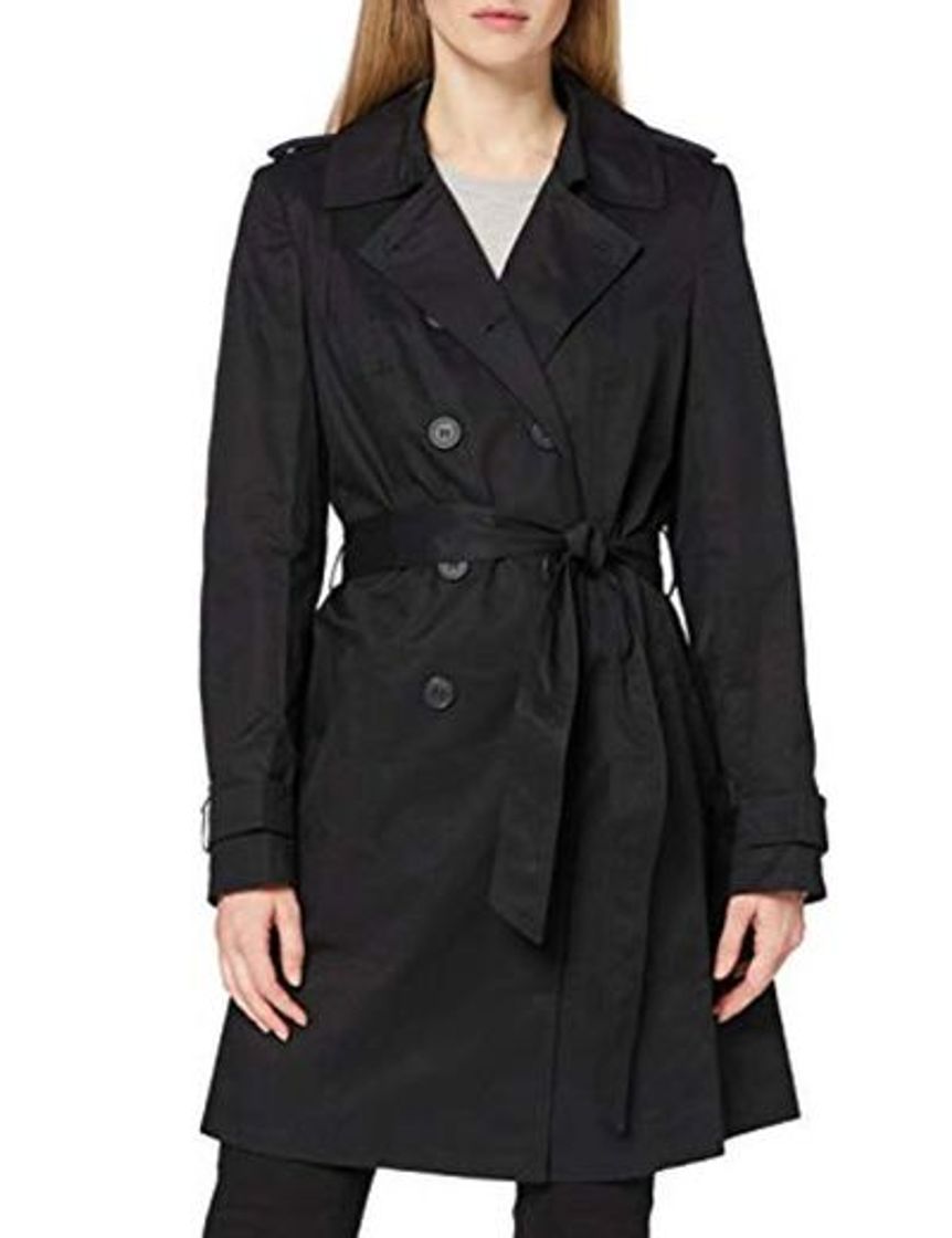 Moda Marca Amazon - find. Gabardina Corta Estilo Trench para Mujer, Negro