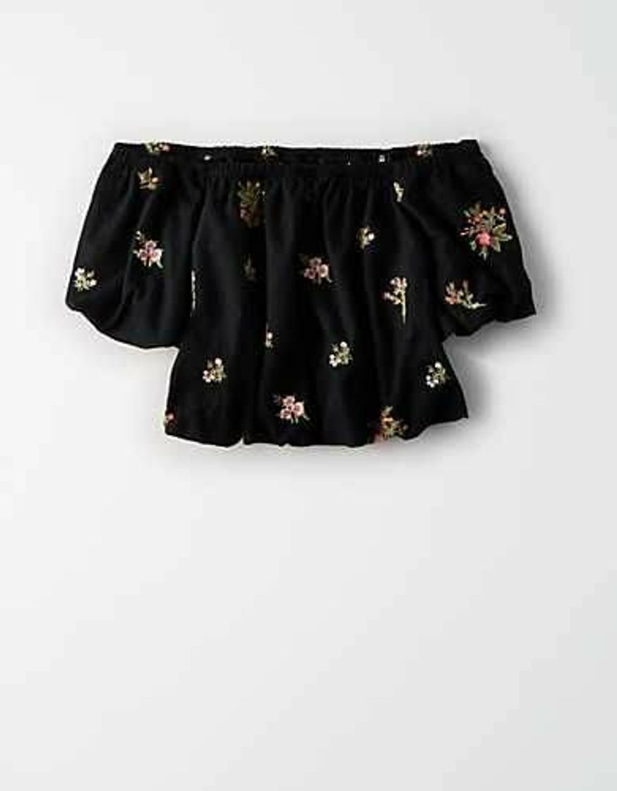 Fashion Cropped preto com flores 