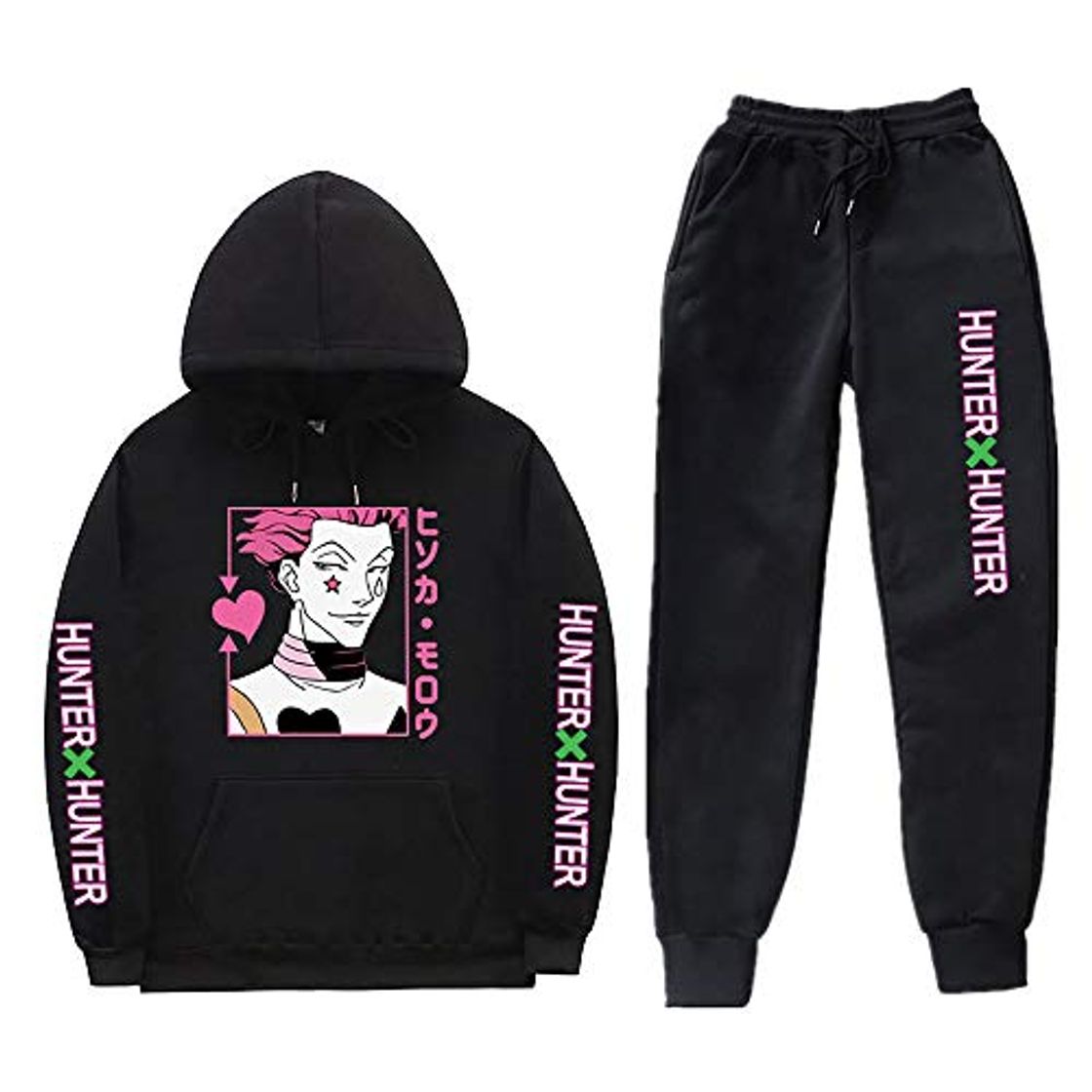 Moda Anime Hunter X Hunter Sudadera con Capucha Pantalones Unisex Casual Sudadera con Capucha Pantalones 2 Piezas Conjunto Sudadera con Capucha