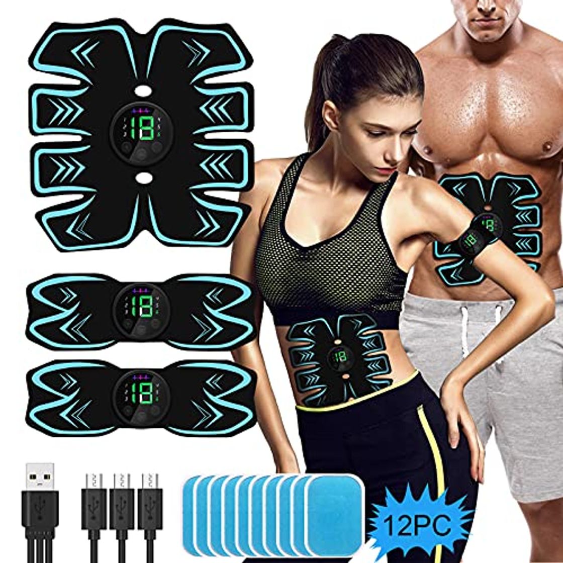 Fitness Electroestimulador Muscular Abdominales, EMS Estimulación USB Recargable ABS Trainer para Abdomen