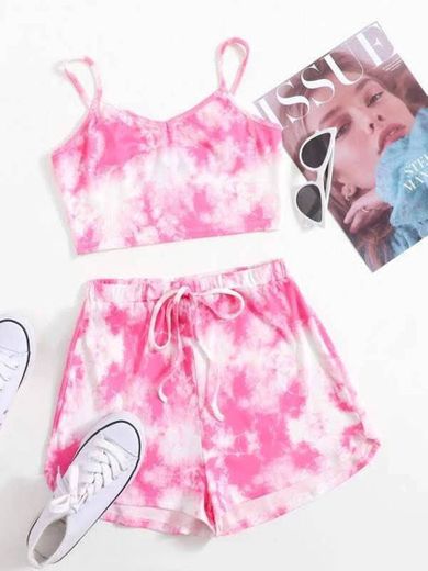 Conjunto Tie Dye rosa e branco