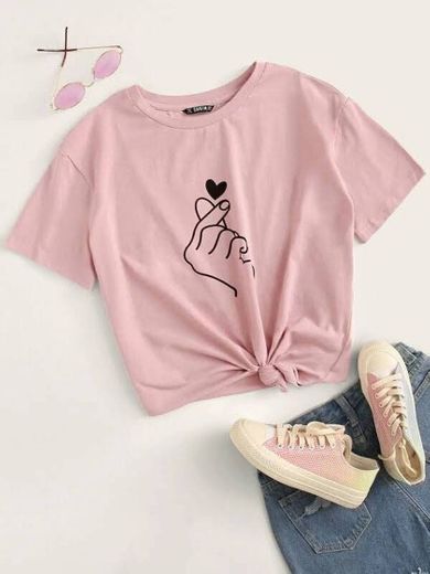 Camiseta rosa coração coreano 