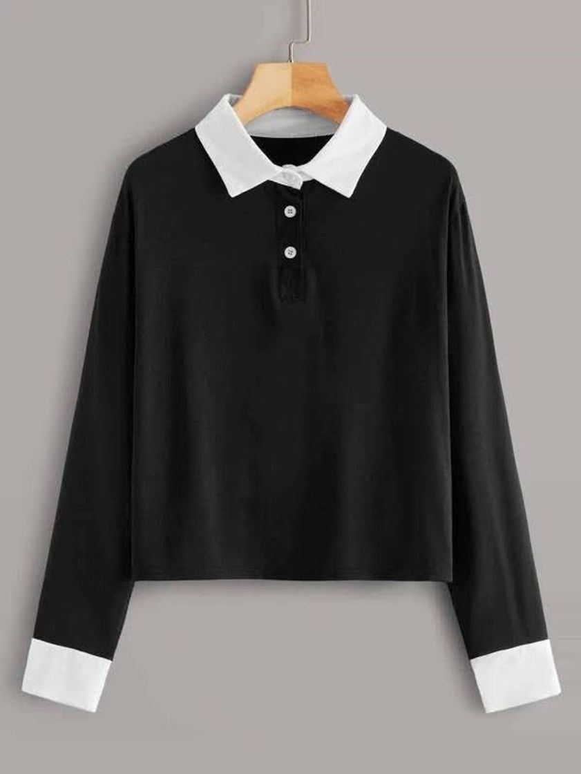 Fashion Contrast Collar And Cuff Polo Tee