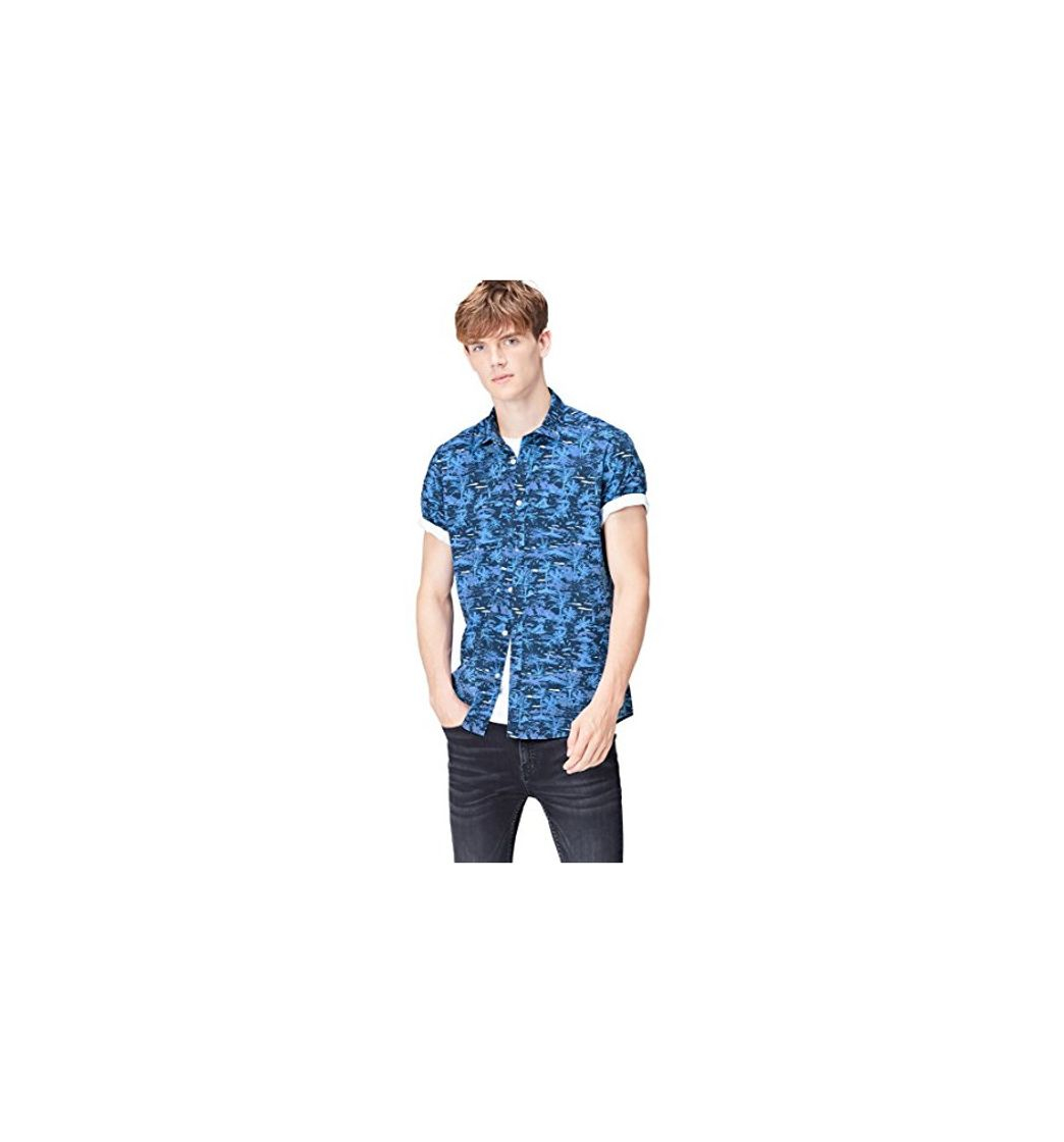 Social Marca Amazon - find. Camisa Hombre, Azul