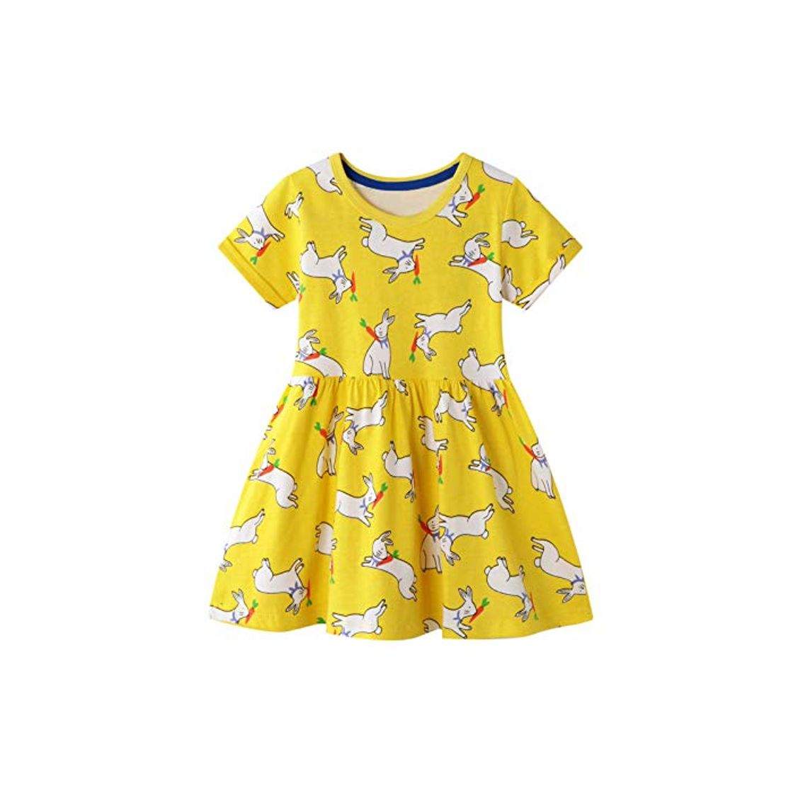 Moda Vestidos para Bebés Niña Amarillo Conejo Animals Estampados Casual Algodon Manga Corta