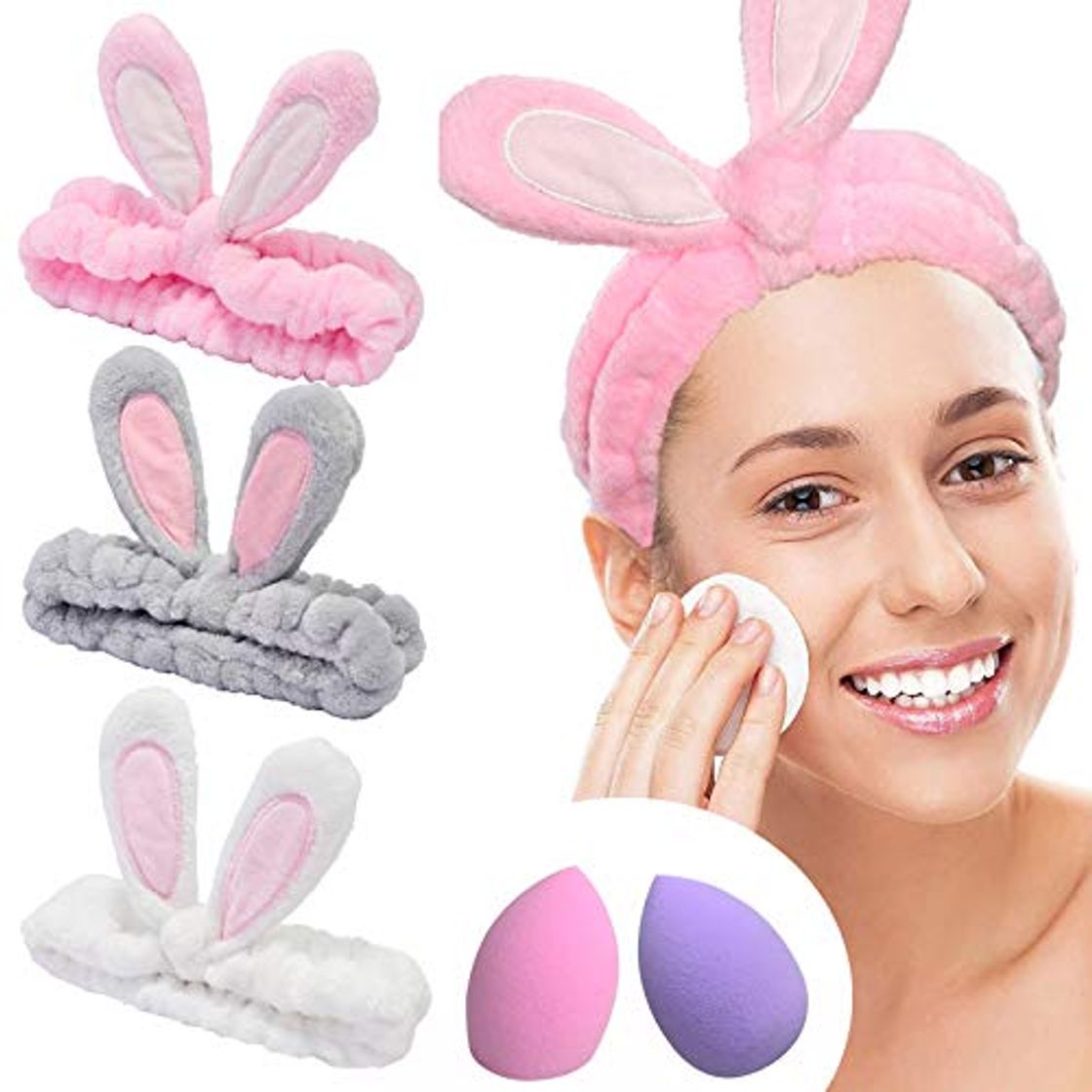 Fashion YMHPRIDE Spa Diadema - Diadema de conejo de 3 piezas para niñas