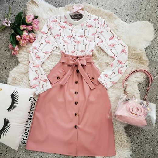 Look lindo com saia/flamingo