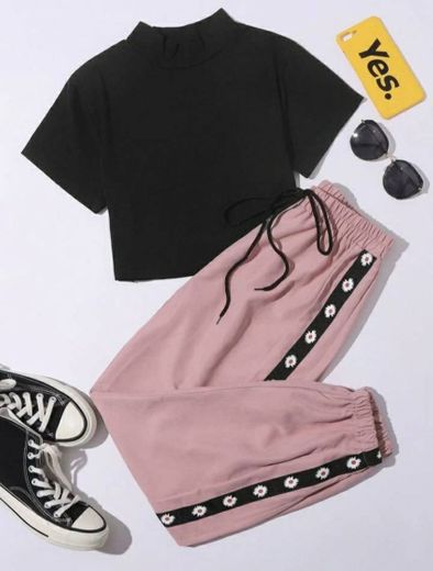Calça e blusa shein preto e rosa