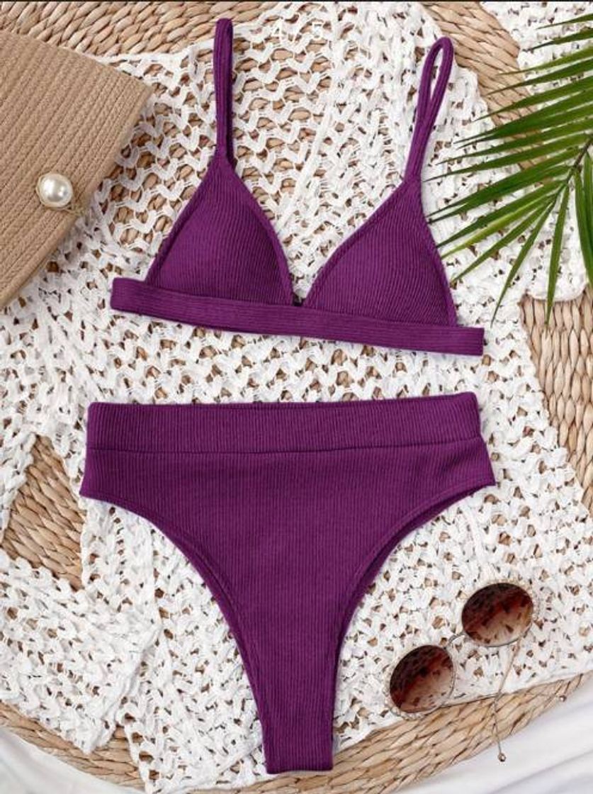 Fashion Biquíni Cintura alta Roxo — SHEIN bikini