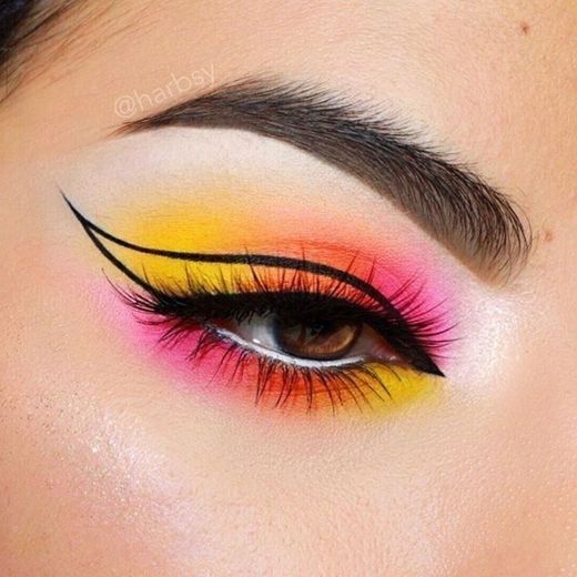 Outlined on top of a palette of shades (yellow, orange, pink
