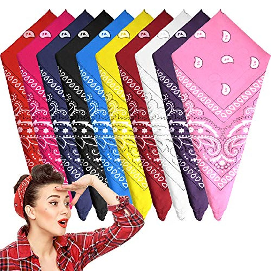 Product FEPITO 10 piezas Paisley Bandanas Pañuelos de vaquero surtidos Unisex Novedad Estampado