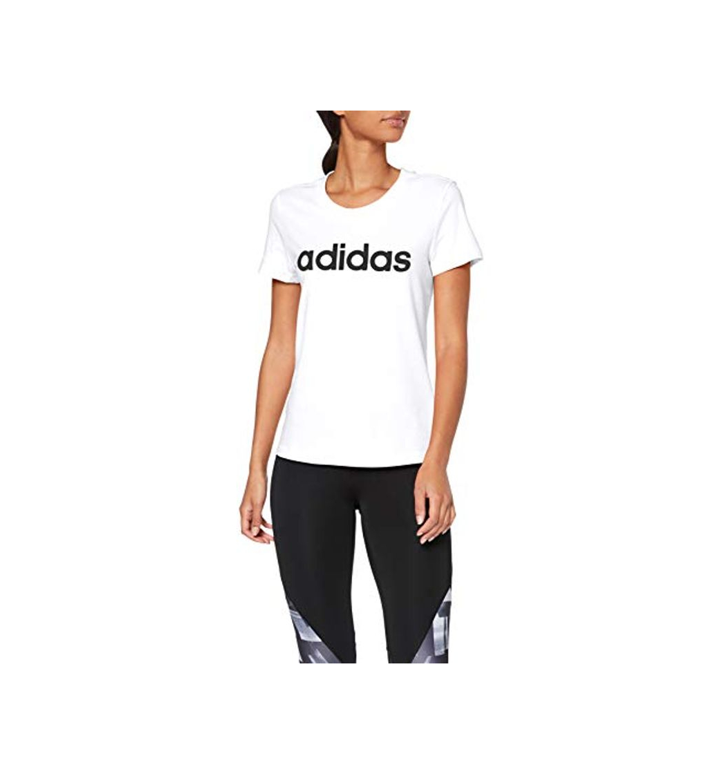 Moda adidas W E Lin Slim T Camiseta de Manga Corta, Mujer, Blanco