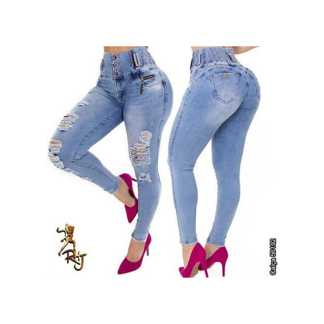 Moda Calça Jeans Feminina Destroyed Com Cintura Compressora