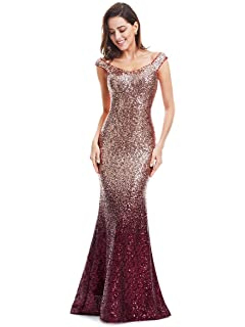 Social Ever-Pretty a Sirena Tul Vestido de Noche Cuello en V sin Respaldo