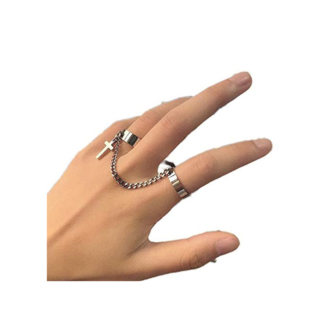 Moda EmNarsissus Anillo de Cadena Cruzada Vintage Anillo de articulación Ajustable Hip Hop Punk Anillos de Dedo para Mujeres Hombres Egirl joyería de Fiesta de Citas