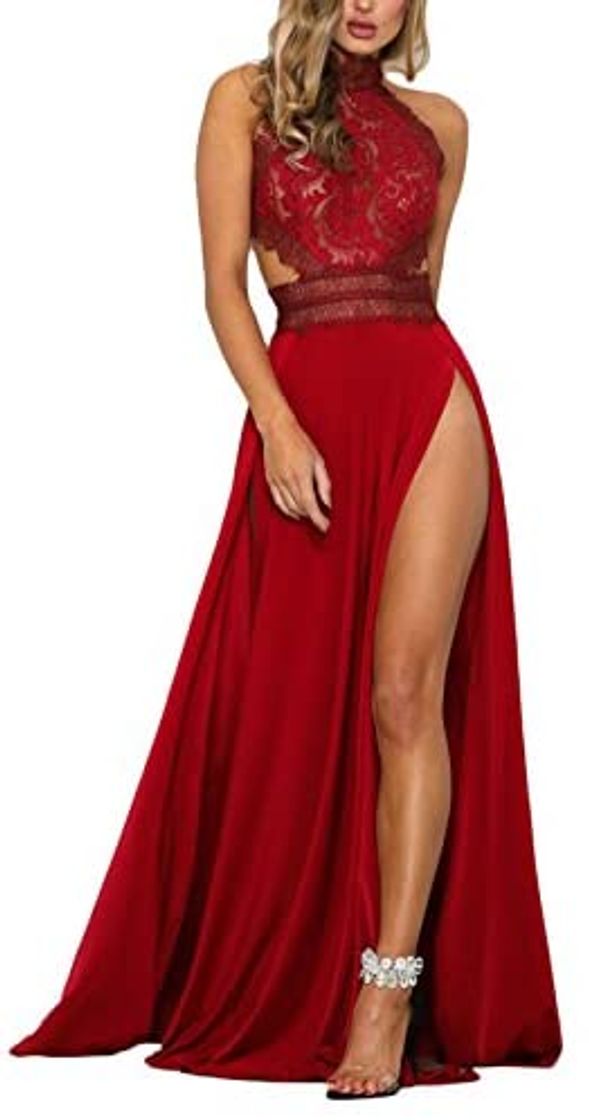 Producto Mujer Vestidos De Fiesta Largos De Noche Elegantes Transparentes Ropa Dama Moderno Encaje Splicing Sin Mangas Sin Espalda Talle Alto con Aberturas Vestido Largo Vestidos Coctel