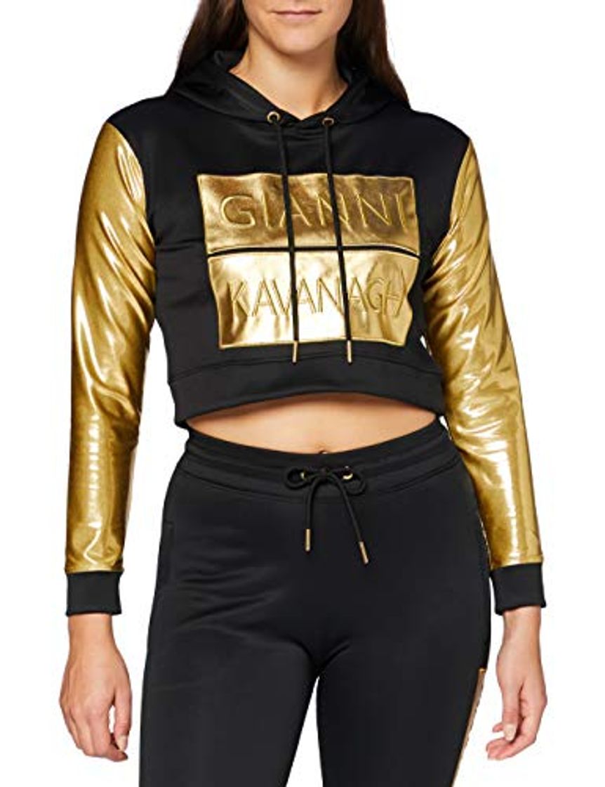 Fashion Gianni Kavanagh Black Gold Bars Cropped Hoodie Sudadera con Capucha