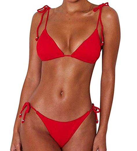 CheChury Mujer Push Up Traje de Baño de Dos Piezas Triángulo Conjunto de Bikini de Lazo Lateral de la Parte Inferior Bikini brasileño