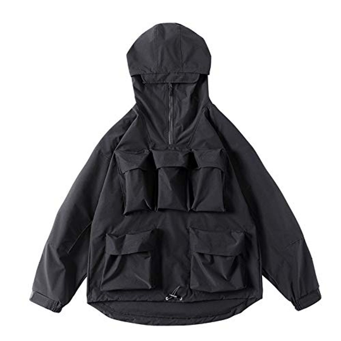 Fashion MONSFEVBG Chaqueta Cortavientos Techwear para Hombre Anorak Japanese Streetwear Chaqueta con Capucha Negra Black XL