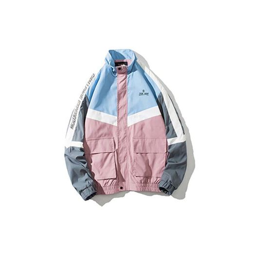 Hombre Otoño Color Costura Abrigo Chaqueta Streetwear Clothest Casual Hip Hop Flying Jacket Pink XXXL