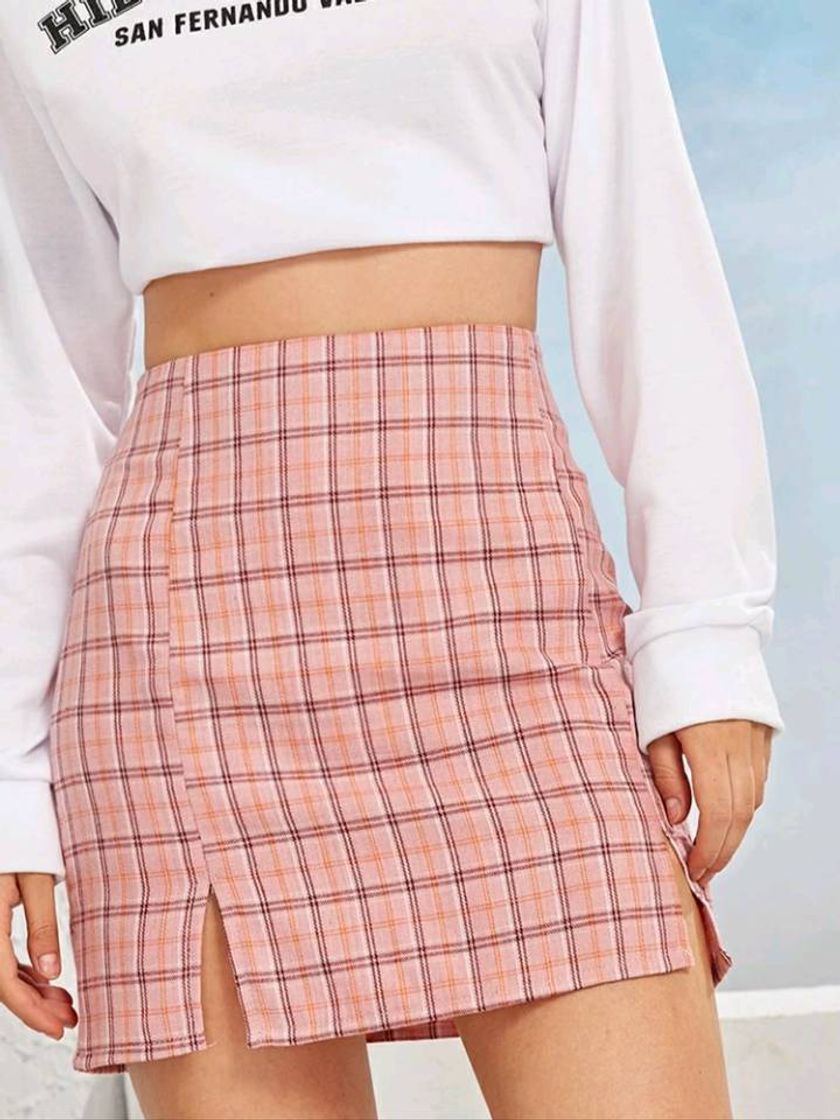 Fashion Saia xadrez rosa